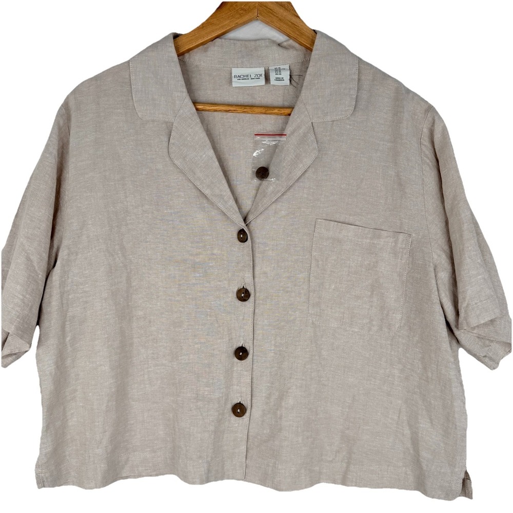Rachel Zoe Women's top 55% Linen & Rayon Button Down Shirt‎ Boxy Relaxed XL NWOT